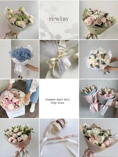 many different pictures of flowers and ribbons