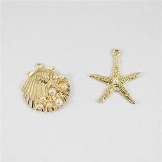 Welcome to our newly opened shop! We handpick top quality with affordable price from all around the world and now present you the these little sparkle things! * This listing is for 1, 2, 5, or 10 cute golden sea element charm shown in the picture! * Material : zinc alloy with gold plated Size: SeaStar : 29 mm by 26mm Seashell : 27mm x 25mm Shipping: ship within 2 business day via USPS fist class parcel. Usually takes 3-5 business day to deliver. Any question please let us know! ❤️❤️❤️Our custome Charmed Show, Seashell Pendants, Sea Star, Charm Set, Plate Size, Star Charms, Hair Pieces, Zinc Alloy, And Now