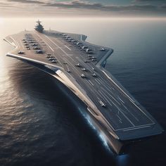 an aircraft carrier is in the middle of the ocean