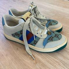 Gucci Trainers With Sparkles Never Worn Comes With Box! Size 37 Eu Gucci Blue Round Toe Sneakers, Blue Gucci Sneakers With Round Toe, Gucci Blue Leather Sneakers, Designer Blue Gucci Sneakers, Gucci Trainers, Shoes Gucci, Gucci Shoes, Limited Time, Athletic Shoes