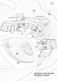 the floor plan for an apartment complex with multiple levels and rooms, all in different sections