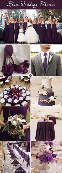 a collage of photos with purple and white wedding colors