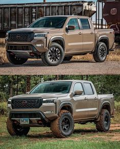 two pictures of the same truck in different colors and sizes, one is brown with black wheels