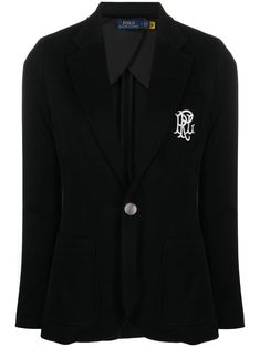 logo-embroidered single-breasted blazer from POLO RALPH LAUREN featuring black, embroidered logo at the chest, front button fastening, two side patch pockets and partial lining. Ralph Lauren Long Sleeve Blazer With Button Closure, Ralph Lauren Classic Single-breasted Blazer, Casual Ralph Lauren Single-breasted Blazer, Ralph Lauren Tailored Single-breasted Blazer, Ralph Lauren Luxury Single-breasted Blazer, Ralph Lauren Blazer, Black Blazers, Single Breasted, Logo Embroidered