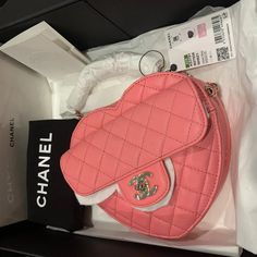 #ad Pink Heart Bag, Pink Chanel Bag, Vintage Chanel Bag, Trendy Purses, Pink Pouch, Dream Bags, Luxury Bags Collection, Chanel Pink, Chanel Store