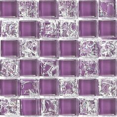 purple and white glass mosaic tile with silver foil on the bottom, in an irregular pattern