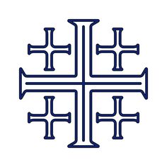 an image of a cross that is in the middle of a white background with blue lines