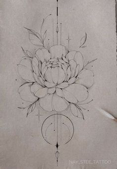 a drawing of a flower with arrows on the side and an arrow in the middle