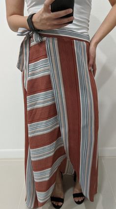 Red, White, And Grey Striped Wrap Maxi Skirt. New With Tags, Never Worn. The Button That It Secures With Fell Off But It Comes With A Spare Button. Its Just A Matter Of Sewing It On. Red Summer Skirt With Button Closure, Red Button Closure Skirt For Summer, Red Buttoned Skirt For Summer, Wrap Maxi Skirt, Wrap Skirt, Grey Stripes, Lady In Red, Red Color, Maxi Skirt