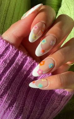 Spring Acrylic Nails, Classy Acrylic Nails, Almond Acrylic Nails, Fire Nails, Floral Nails, Short Acrylic Nails