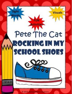 pete the cat rockin'in my school shoes book with pencils and polka dot background