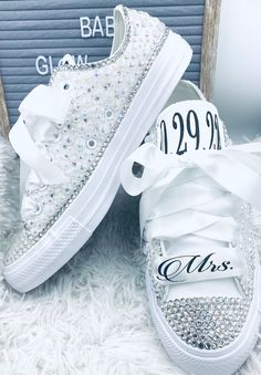 Wedding Shoes for Brides Bling and Pearl Wedding Custom Converse Bride Converse Wedding Sneakers Personalized Bride Shoe - Etsy Silver Sneakers For Wedding With Round Toe, Wedding Lace-up Sneakers With Rhinestones, Silver Lace-up Sneakers For Wedding, Wedding Low-top Sneakers With Rhinestones, Embellished Low-top Wedding Sneakers, Bride's Low-top Wedding Shoes With Rhinestones, Low-top Bride Wedding Shoes With Rhinestones, Low-top Wedding Shoes With Rhinestones For Bride, Lace-up Sneakers With Rhinestones For Anniversary