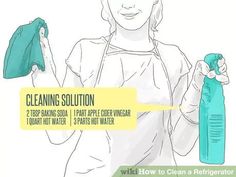 a woman holding a blue bottle with cleaning solution on it and instructions to clean her hands