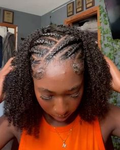 Braids And Natural Hair, Half Cornrows Half Curly Hair Natural, Cornrows In The Front Curly Hair In The Back, Half Braided Afro Hairstyles, Half Braids Half Hair Down, Half Afro Hairstyles, Braiding Half Up Half Down, Braids Into Natural Hair, Half Braids Half Curly Natural Hair