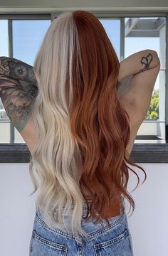 Two Tone Hair Color, Two Tone Hair, Split Dyed Hair, Creative Hair Color, Dyed Blonde Hair, Split Hair