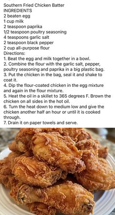 the recipe for fried chicken on a plate