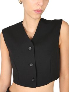 Composition: 100% Virgin Wool Elegant Cropped Tank Top For Spring, Elegant V-neck Spring Vest, Classic Spring Vest, Chic Cropped Vest For Workwear, Chic Cropped Vest For Work, Chic Formal Sleeveless Vest, Elegant Fitted Cropped Vest, Chic Fitted Cropped Vest, Chic Formal Spring Tank Top