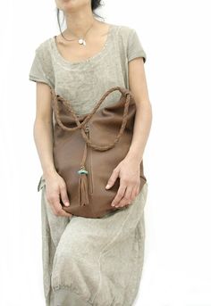 Large Leather Tote Hobo bag with tassel handmade by RuthKraus Casual Hobo Bag With Tassels For Everyday Use, Bohemian Shoulder Bag With Leather Handles For Everyday, Bohemian Leather Hobo Bag For Everyday, Everyday Bohemian Shoulder Bag With Leather Handles, Bohemian Hobo Bag In Soft Leather, Bohemian Hobo Bag For Everyday, Bohemian Brown Hobo Bag For Everyday, Everyday Rectangular Hobo Bag With Tassels, Bohemian Leather Hobo Bag With Large Capacity