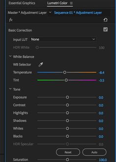 the settings panel in adobe's lightroom, which includes different colors and sizes