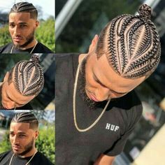 Braids With Fade, Braided Man Bun, Kid Braid Styles, Black Men Haircuts, Easy Hairstyles For Medium Hair