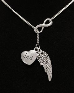 Dad Angel, Infinity Guardian Angel Wing Dad In Heaven Memory Y Lariat Sympathy Gift Necklace Beautiful Angel Tattoos, Ranch Girl, Dad In Heaven, Fish Symbol, Miss You Dad, Infinity Charm, Memorial Tattoos, Faith Gifts, Seashell Jewelry