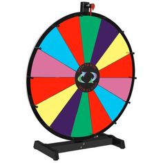 a colorful spinning wheel on a black stand