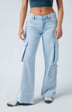 PacSun Eco Light Indigo Low Rise Baggy Cargo Jeans | PacSun Baggy Cargo Jeans, Slim Fit Cargo Pants, Low Rise Baggy Jeans, Jeans Pacsun, Curve Jeans, Jeans Kids, Kids Swimwear, Slim Fit Pants, Cargo Jeans