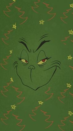 the grin face is surrounded by christmas trees