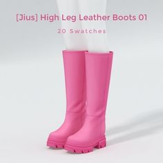 a pair of pink boots sitting on top of a white background with the words, just high leg leather boots 01 20 swatches