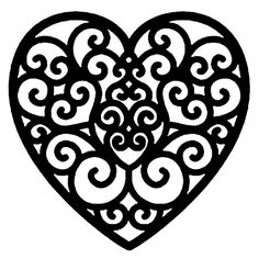 a heart shaped cutout with swirls and scrolls on the sides, in black