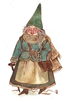 a drawing of an old woman dressed in costume