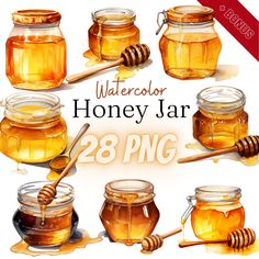 watercolor honey jar clipart set