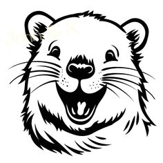 an animal's face is shown in black and white, with the word happy on it