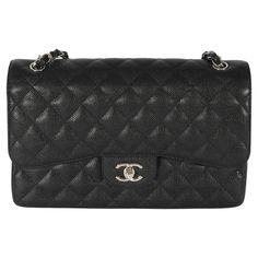 Listing Title: Chanel Black Caviar Jumbo Classic Double Flap Bag SKU: 128682 Condition: Pre-owned Condition Description: A timeless classic that never goes out of style, the flap bag from Chanel dates back to 1955 and has seen a number of updates. The design was revolutionary for its time, giving its wearers the freedom to carry their everyday must-haves without the cumbersome nature of a larger bag. The bag features the classic leather-entwined chain-link shoulder strap for a distinctive aesthe Luxury Double Flap Shoulder Bag For Formal Occasions, Luxury Business Shoulder Bag With Double Flap, Luxury Double Flap Business Bags, Luxury Double Flap Shoulder Bag For Business, Classic Business Flap Bag With Dust Bag, Classic Business Flap Bag In Textured Leather, Classic Textured Leather Flap Bag For Business, Classic Business Flap Bag With Textured Leather, Classic Flap Bag With Palladium Hardware