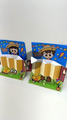 three cards with an image of a boy in a sombrero on the front