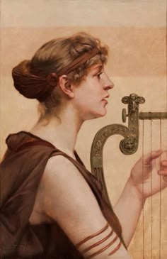 a painting of a woman holding a musical instrument