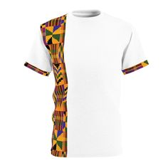 Typical delivery from order date:  5-7 business days High quality:  BREATHABLE, WRINKLE-FREE T-SHIRT Celebrate roots of African culture with this front and back kente printed t-shirt!  This shirt was created to be a versatile and stylish companion  -- great for sleek casual dress or polished business fashion. With its uniquely textured, thick, microfiber-knit fabric, this t-shirt bears a premium, soft feel that remains lightweight and highly breathable - the perfect combo for a hot day or layering. .: Wrinkle-free 100% Polyester .: Regular fit .: Tagless .: Runs true to size .: Assembled in the USA .: USA owned and operated business.  Juneteenth, Black History Juneteenth, Black History, Black Heritage African Print Shirt, Black Heritage, Free Tshirt, African Culture, Mixing Fabrics, African Fabric, Wrinkle Free, Print Shirt, Business Fashion