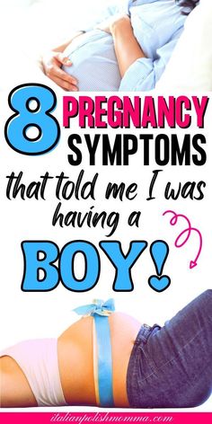 a pregnant woman laying on top of a bed with the words 8 pregnancy symptoms that told me i was having a boy