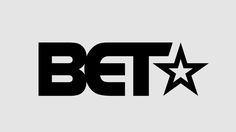 the bet logo is shown in black and white, with a star on it's side