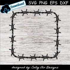 barbed wire frame on wood with the text svg png eps dxf