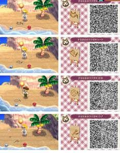 an animal crossing game is shown in four different screens, each with its own character