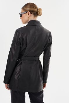 Elevate your wardrobe with the MARLOWE Leather Trench, a modern take on the timeless leather coat, reimagined in a chic mini length. The waist belt accentuates your figure, while the shorter length makes it easy to wear. Perfect for transitioning between seasons, the MARLOWE pairs effortlessly with everything from polished office looks to casual weekend outfits. Style it as a dress or layer it over tailored bottoms for an understated yet sophisticated ensemble. Casual Weekend Outfit, Weekend Outfits, Leather Trench, Trench Coat Black, Casual Weekend, Leather Trench Coat, Weekend Outfit, Swim Accessories, Leather Coat