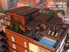 an aerial view of a building with the words columbia 3d renderings on it's roof