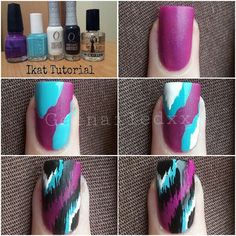 Cute Ikat Nails, Home Manicure, Manicure Art, Different Nail Designs, Nail Swag, Diy Nail Art, Nail Polish Designs