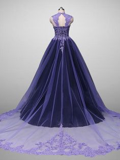 Capture the enchantment of your special day with our Unique Purple Lace Embroidered A-line Black Ball Gown Wedding Dress. This exquisite gown is designed to make a statement, combining the regal charm of a ball gown silhouette with a touch of modern elegance. The rich purple hue adds a unique twist, while the intricate A-line Wedding Dress With Sweep Train For Debutante Ball, A-line Ball Gown For Wedding And Prom Season, Wedding Ball Gown For Prom Season With A-line Silhouette, A-line Wedding Ball Gown For Prom Season, A-line Gown With Sweep Train For Banquet, A-line Ball Gown With Sweep Train For Prom Season, A-line Ball Gown For Debutante Ball And Prom Season, A-line Wedding Ball Gown With Sweep Train, Wedding Ball Gown With Sweep Train A-line Silhouette