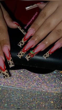 Leopard print nails @nailsbyangelinart Long Leopard Nails, Red Leapord Nails, Dark Red Cheetah Nails, Red And Cheetah Print Nails, Cheater Print Nails, Leopard Red Nails, Red Cheetah Print Nails, Red And Cheetah Nails, Red Leopard Nails