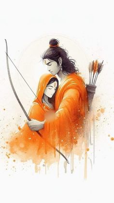 two people dressed in orange are holding arrows