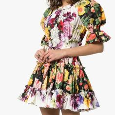 Dolce & Gabanna Floral Print Tiered Mini Dress Excellent Condition Zip Enclosure Up Back With Hook And Eye At Top Size 38 Dolce And Gabbana Floral, Square Neck Mini Dress, Tiered Mini Dress, Dolce Gabbana Dress, Floral Squares, Printed Cotton Dress, Feminine Dress, Romantic Style, Tiered Dress