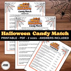 halloween candy match printables with spider web