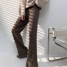 Winter Pants, Long Trousers, Favorite Sweater, Knit Pants, Knit Outfit, High Waisted Trousers, Waist Pants, Straight Pants, Womens Fall